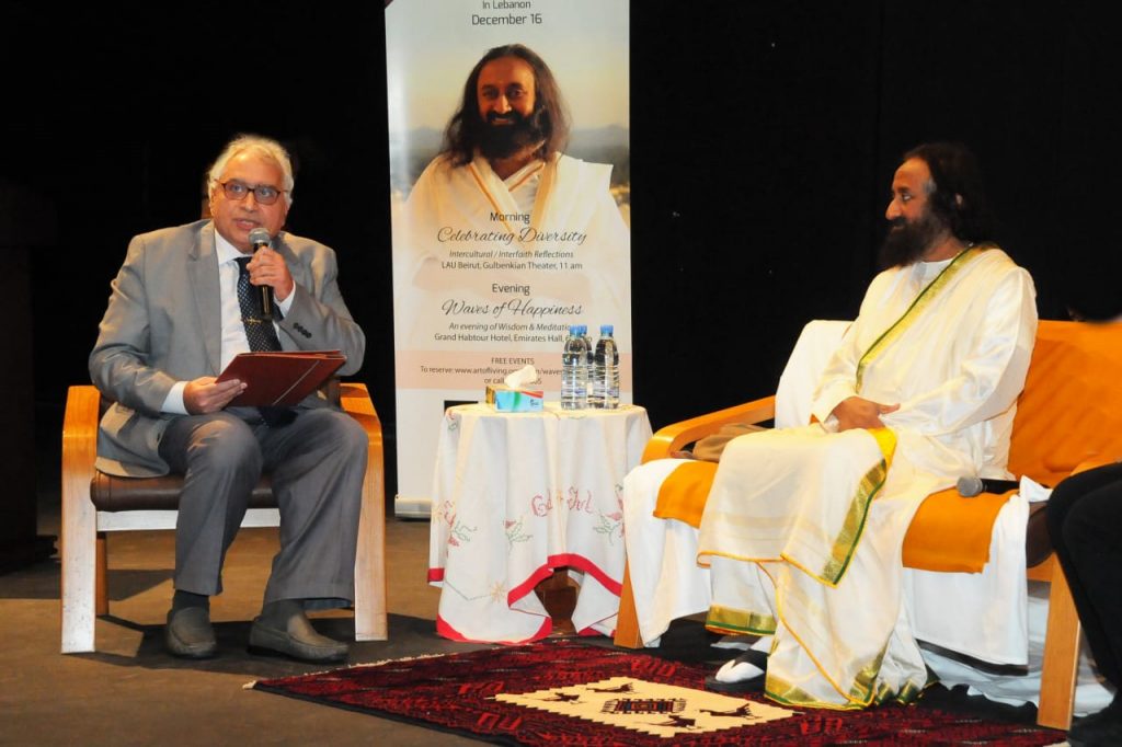 Gurudev-in-conversation-with-Prof.-Louis-Saliba-author-and-Indianist
